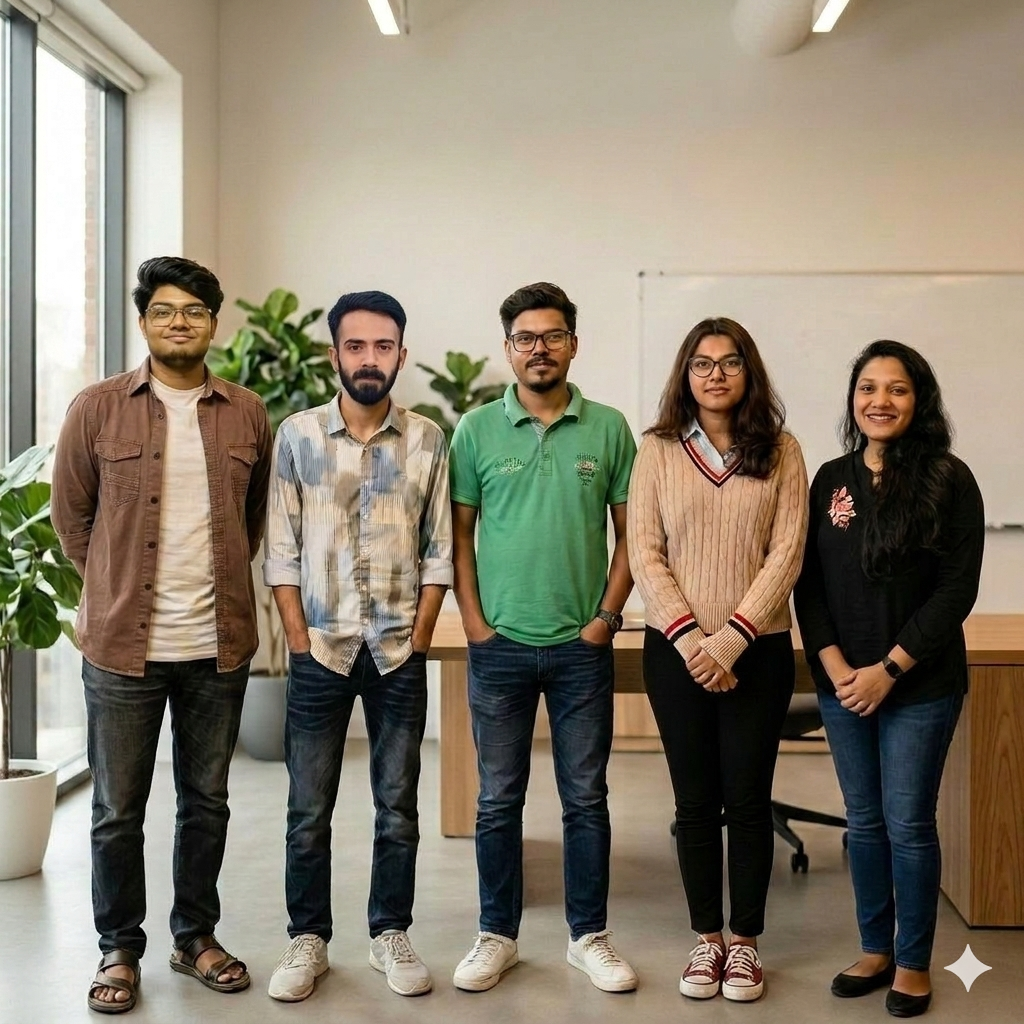 A team of professionals walking together seen from the back
